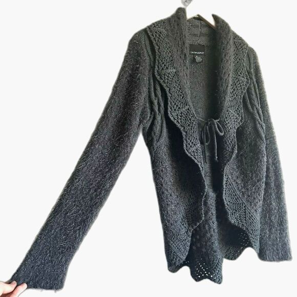 Cynthia Rowley Circular Sweater Grey Soft Jacquard Tie Front Long Sleeve Sz XL - Picture 3 of 7